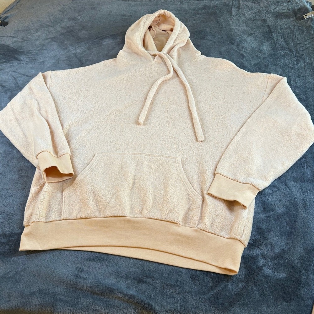 Soft Serve Cloud Cotton Hoodie Mens Medium Light Tan Sherpa Fleece Pullover